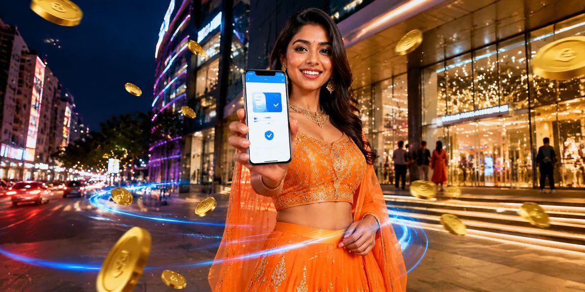User logging in on mobile phone at MG Road Bangalore