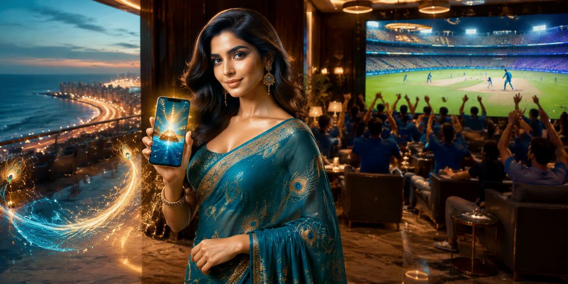 Indian woman in saree enjoying cricket betting