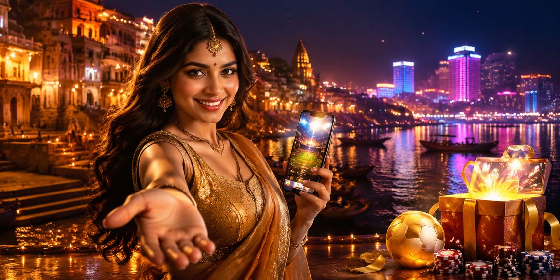 Varanasi Ghat illuminated with sports betting neon lights